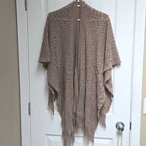 Soul Young light brown one size poncho wrap scarf knit lace pattern